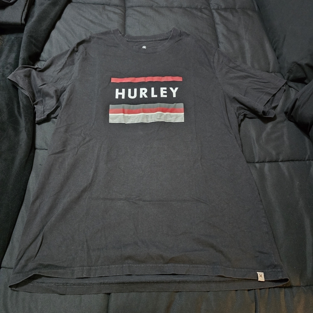 Hurley Charcoal Tee with Red and White Stripes